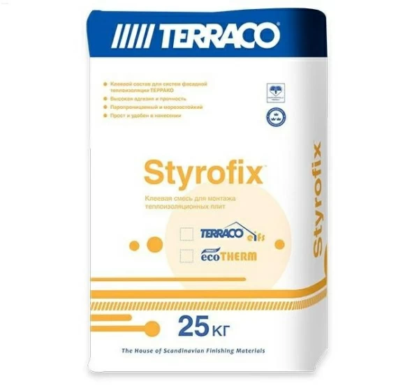 Клей для приклейки утеплителей TERRACO Styrofix EcoTherm, 25 кг