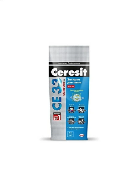 Затирка Ceresit СЕ 33 для узких швов, серый (2кг)